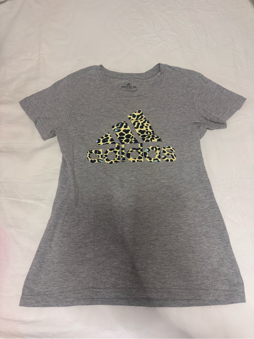 adidas Gray Short-Sleeve Tee with Leopard Logo